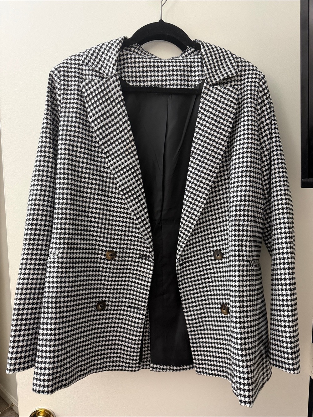Houndstooth Double-Breasted Blazer - Black & White